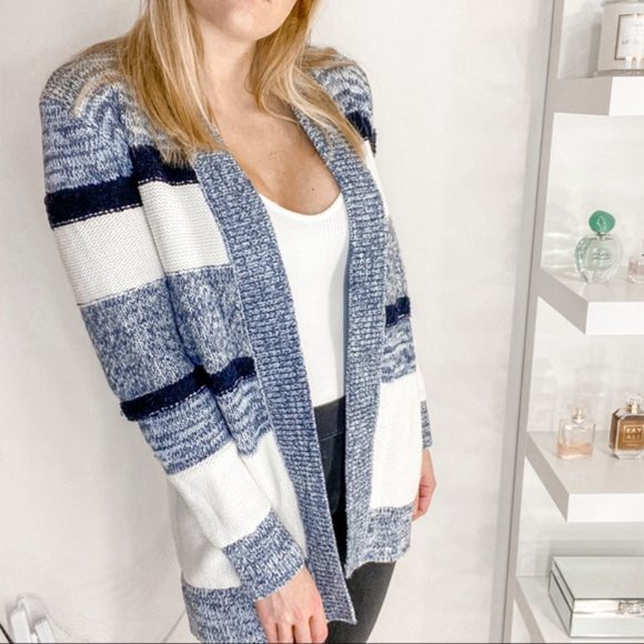 LOFT Sweaters - LOFT size small, marled stripe open cardigan forever navy